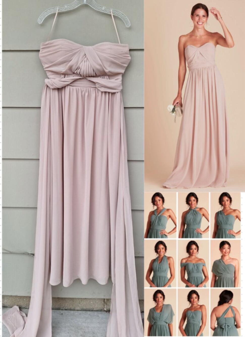 BIRDY GREY Grace Convertible Dress Gown Chiffon Taupe Sweetheart Size L $125